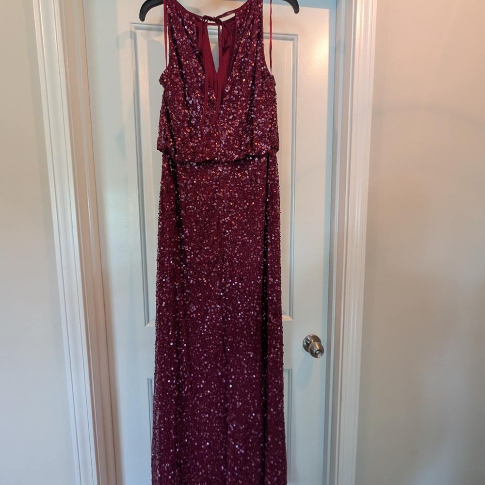 Adrianna Papell Wine Sequin Maxi Dress